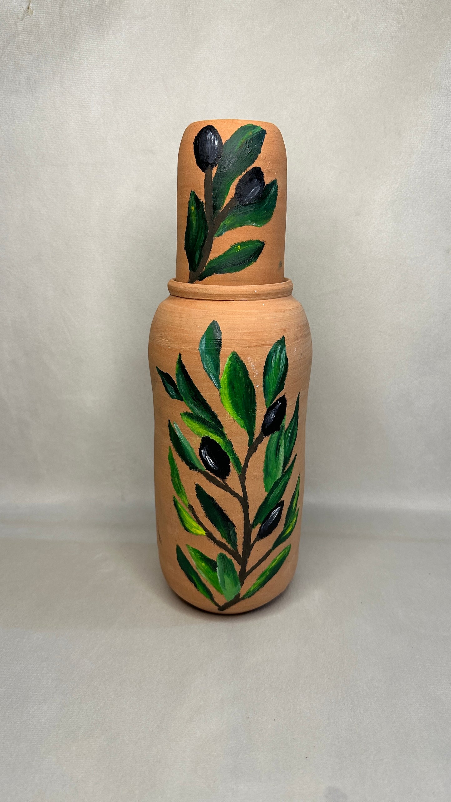 Fokhara Schlank (Trinkflasche) aus Ton 1 Liter mit Becher.