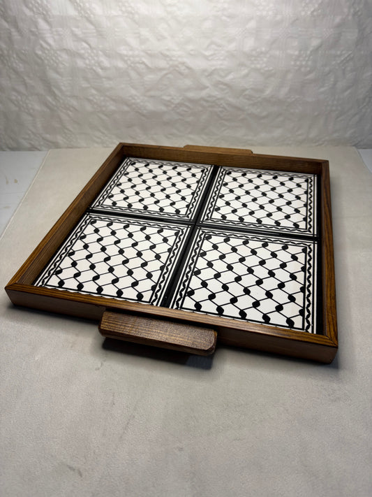handgefertigte Servierplatte aus Olivenholz und Keramik Kunsthandwerks Boden 31 cm x 31 cm