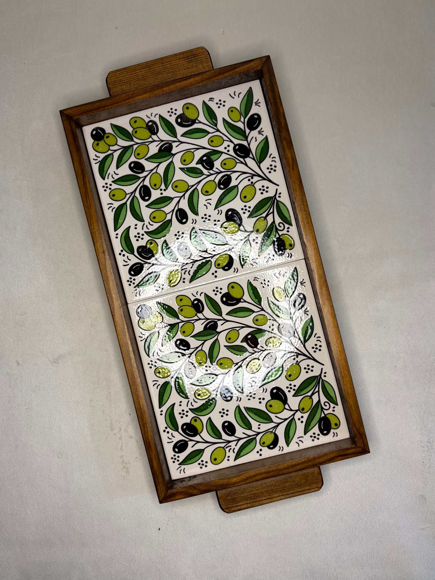 handgefertigte Servierplatte aus Olivenholz und Keramik Kunsthandwerks Boden 31 cm x 17 cm