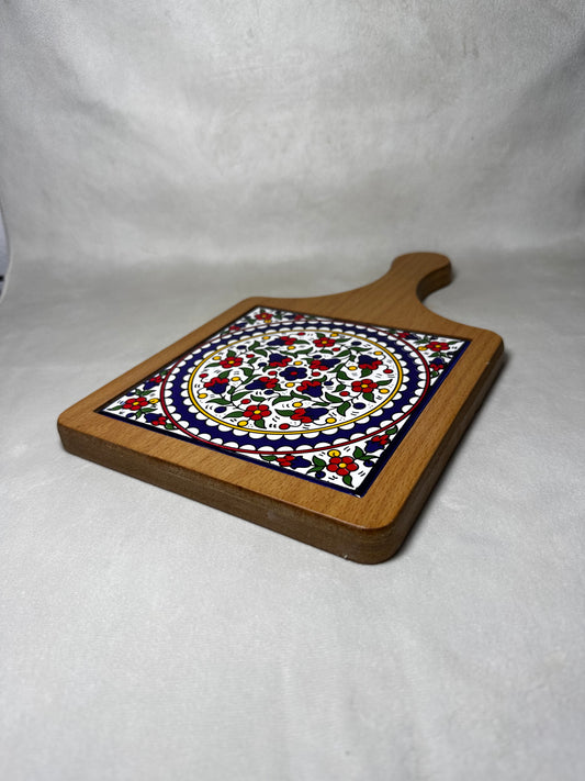 Serving plate made of olive wood and ceramic handcrafted base 21 cm