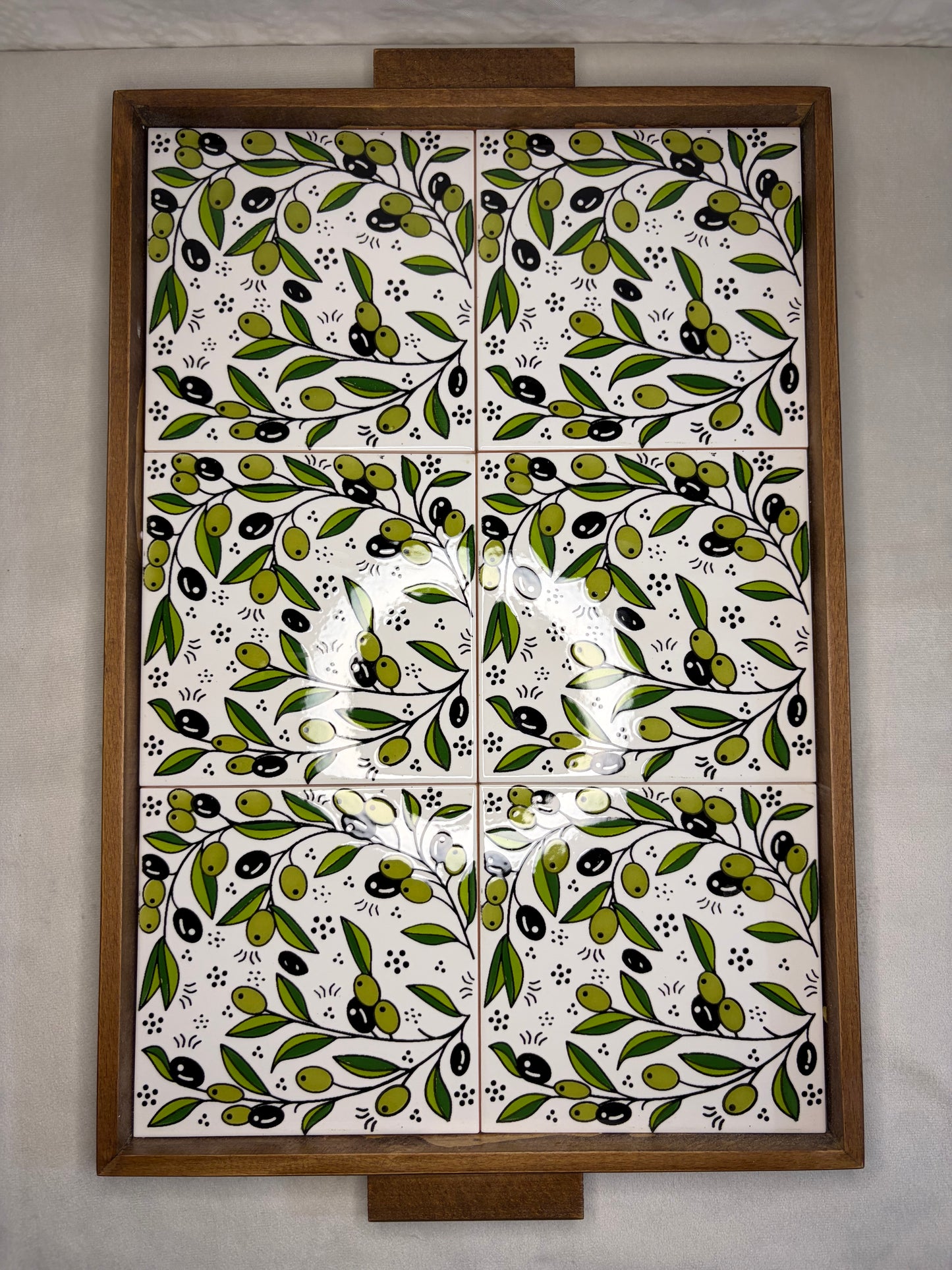 handgefertigte Servierplatte aus Olivenholz und Keramik Kunsthandwerks Boden 50x32 cm