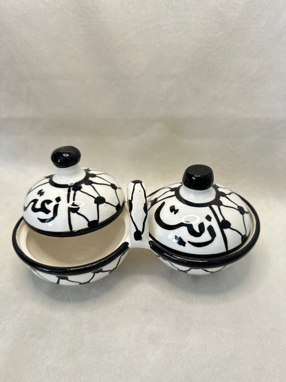 Storage bowl for olive oil and za'atar with lid