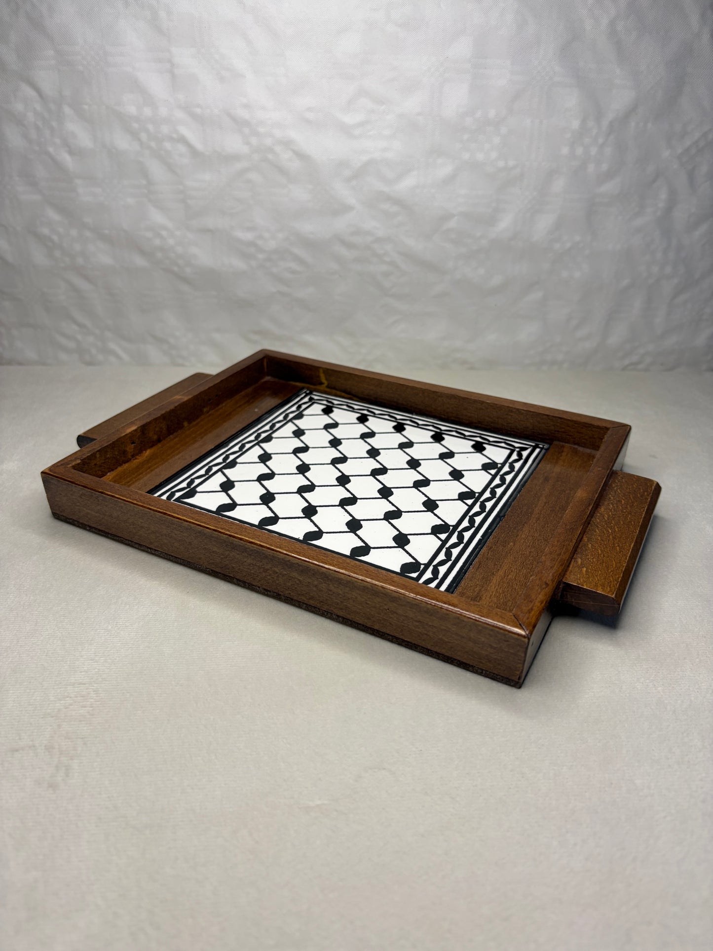 handgefertigte Servierplatte aus Olivenholz und Keramik Kunsthandwerks Boden 17 cm x 17 cm (Kopie)