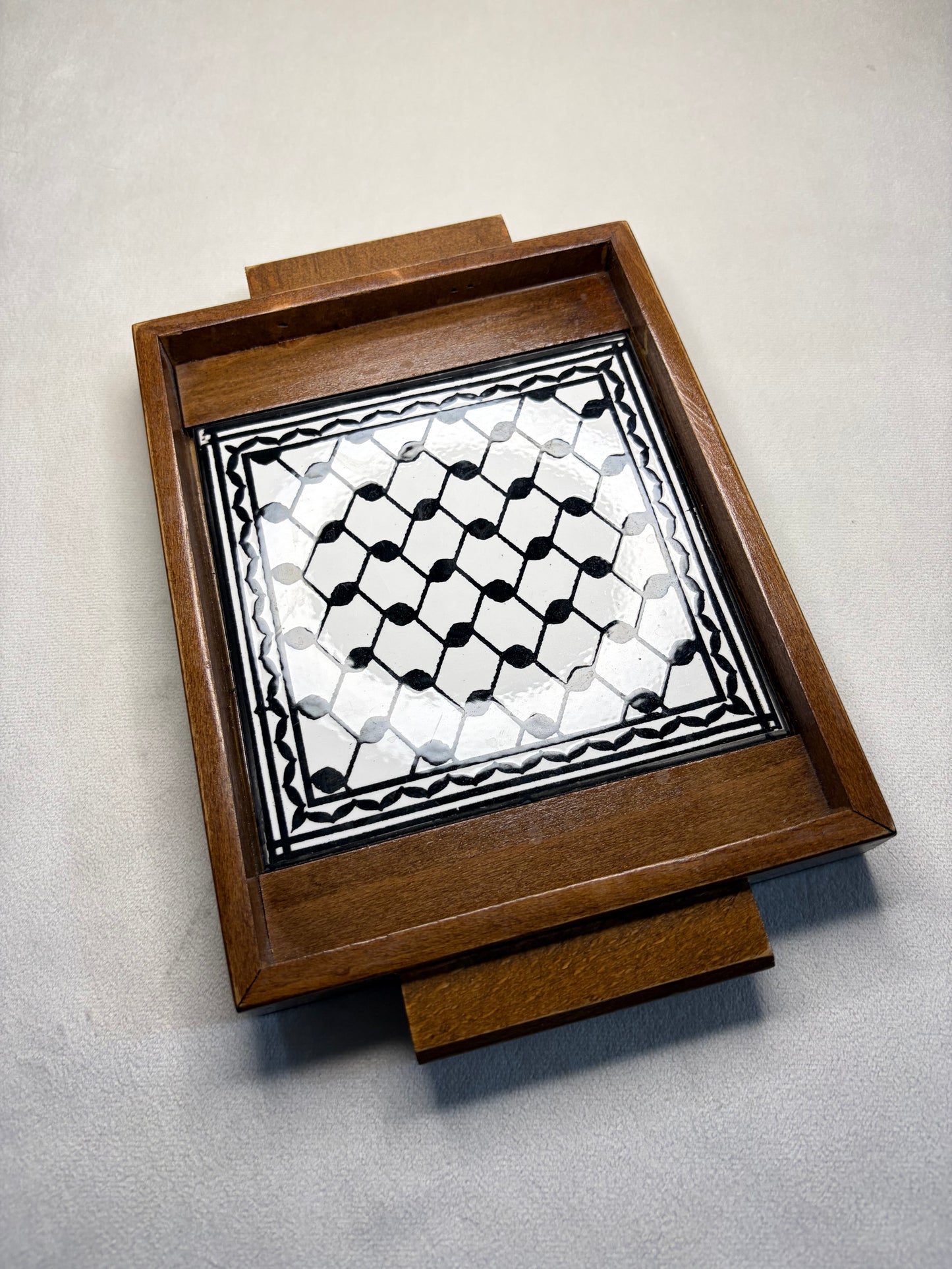 handgefertigte Servierplatte aus Olivenholz und Keramik Kunsthandwerks Boden 17 cm x 17 cm (Kopie)