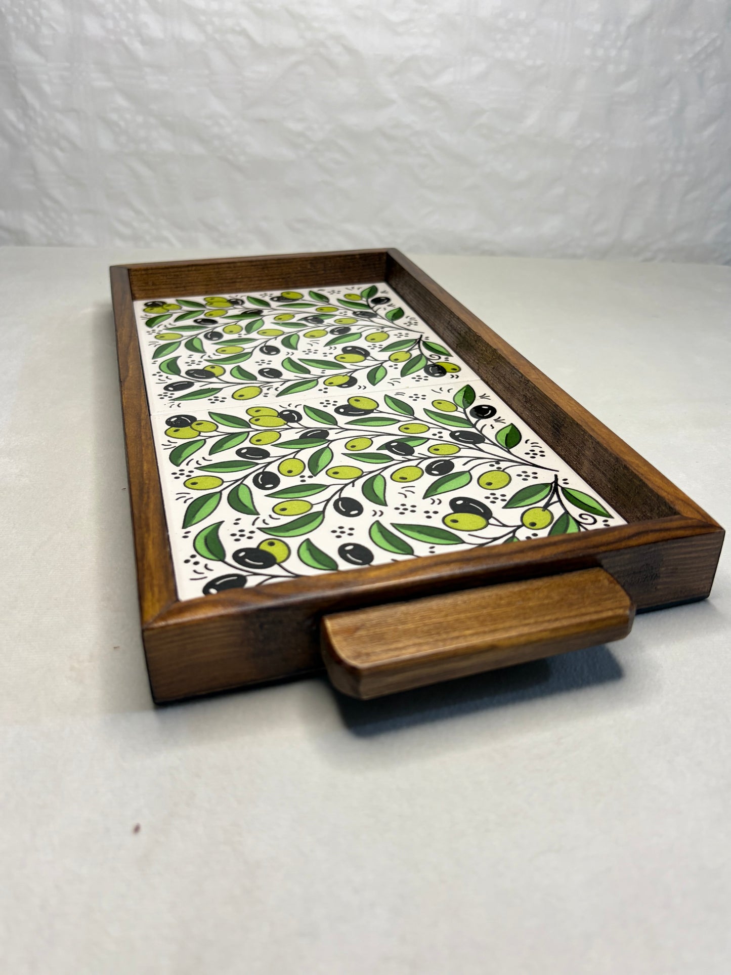 handgefertigte Servierplatte aus Olivenholz und Keramik Kunsthandwerks Boden 31 cm x 17 cm