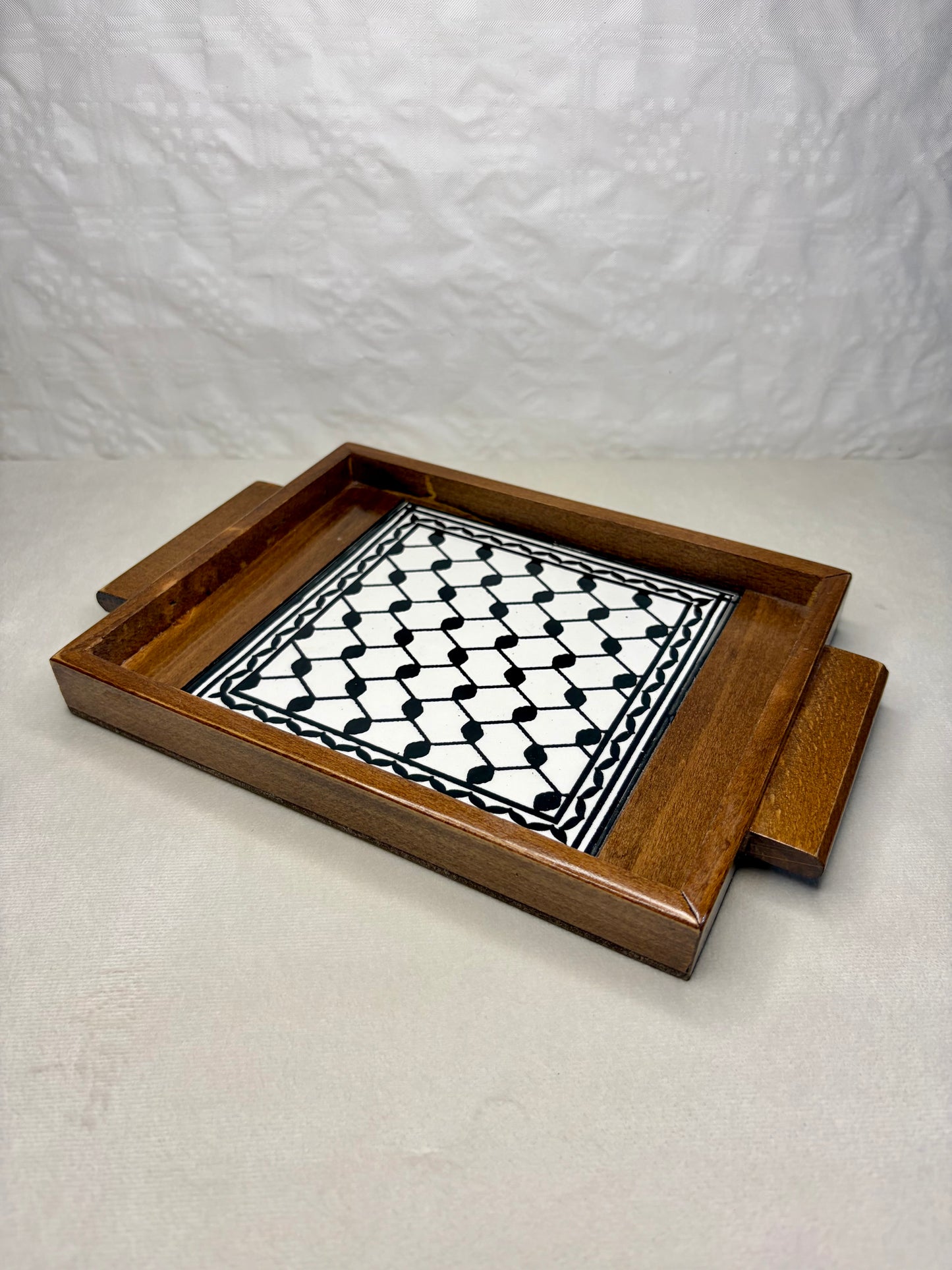 handgefertigte Servierplatte aus Olivenholz und Keramik Kunsthandwerks Boden 17 cm x 17 cm (Kopie)