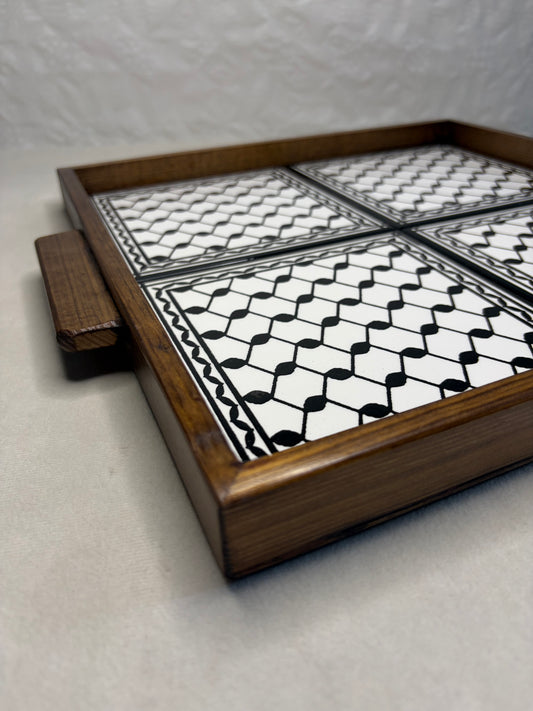 handgefertigte Servierplatte aus Olivenholz und Keramik Kunsthandwerks Boden 31 cm x 31 cm