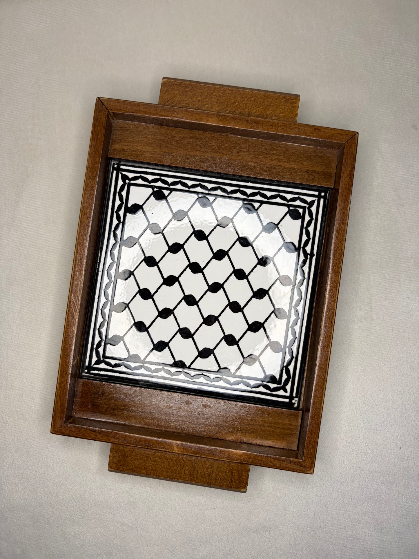handgefertigte Servierplatte aus Olivenholz und Keramik Kunsthandwerks Boden 17 cm x 17 cm (Kopie)