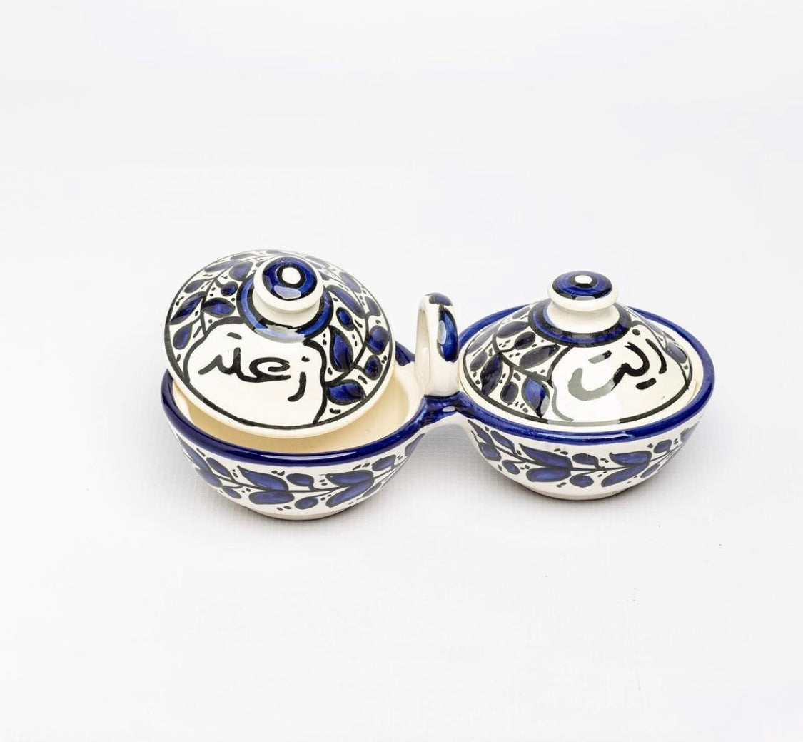 وعاء تخزين S لزيت الزيتون والزعتر مع غطاء ملون