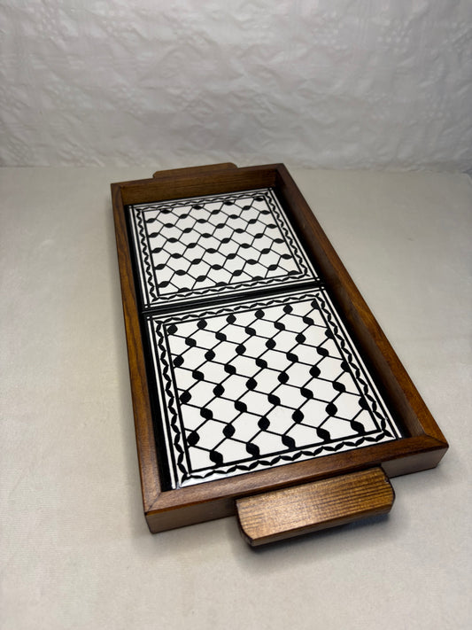 handgefertigte Servierplatte aus Olivenholz und Keramik Kunsthandwerks Boden 31 cm x 17 cm