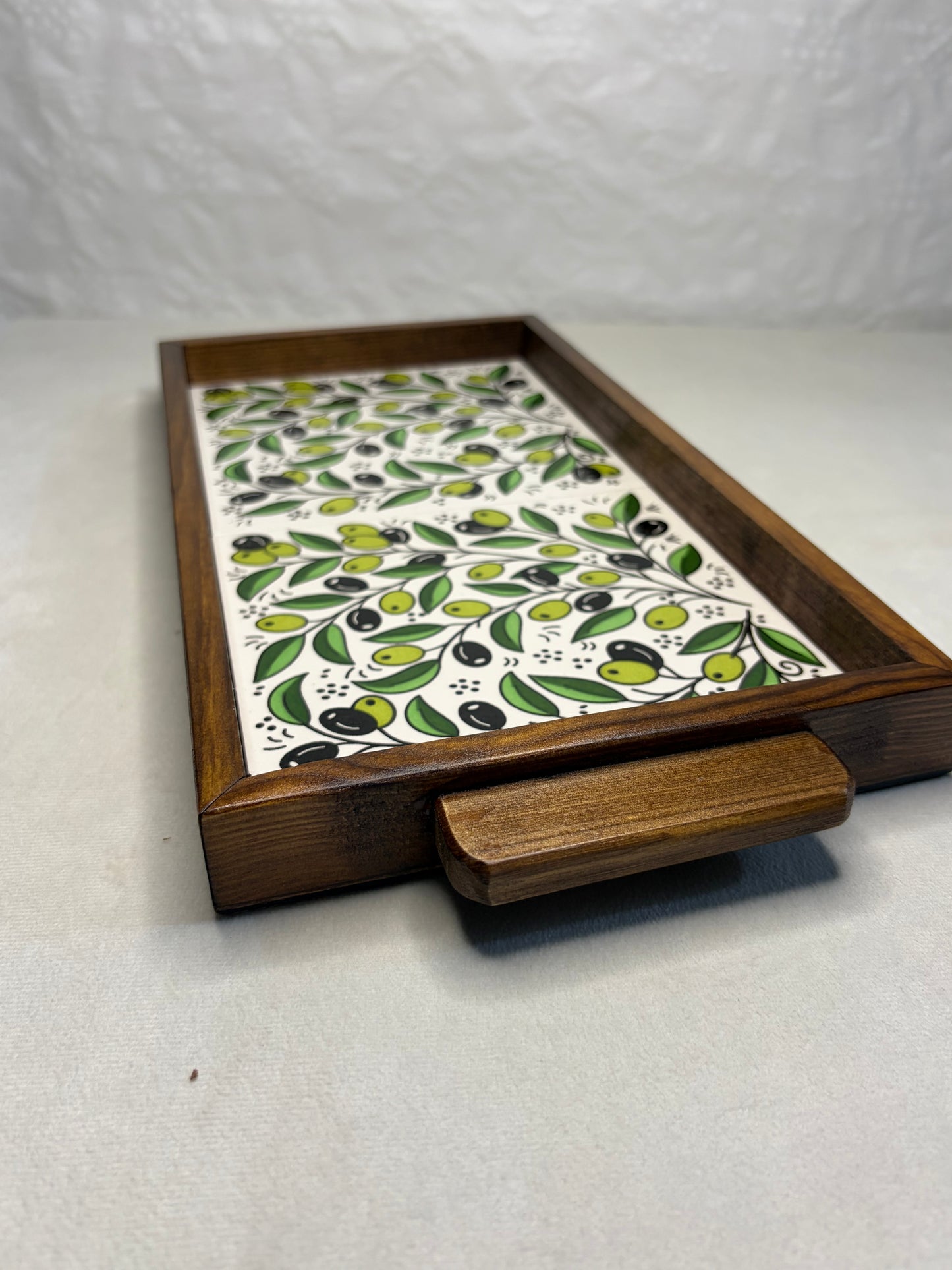 handgefertigte Servierplatte aus Olivenholz und Keramik Kunsthandwerks Boden 31 cm x 17 cm