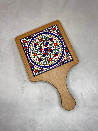 Servierplatte aus Olivenholz und Keramik Kunsthandwerks Boden 21 cm