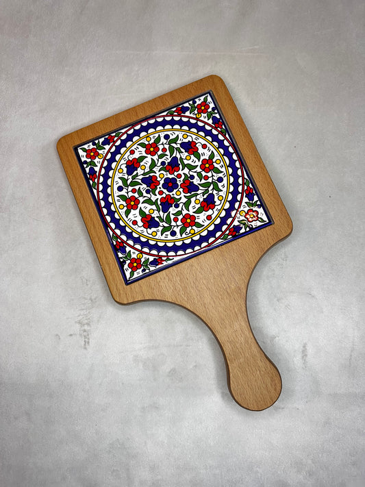 Serving plate made of olive wood and ceramic handcrafted base 15cm