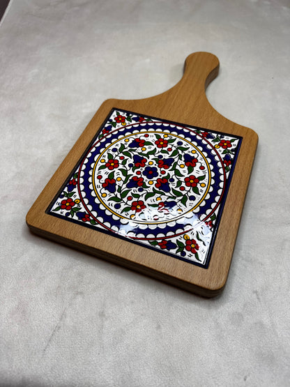 Servierplatte aus Olivenholz und Keramik Kunsthandwerks Boden 21 cm